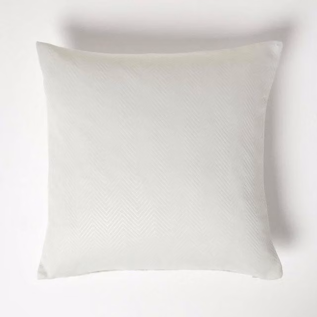 Homescapes Herringbone Chevron Square Cushion Cover in Ivory, Yellow and White