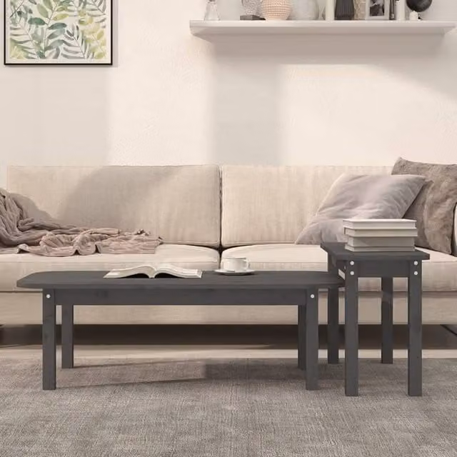 Berkfield Home Beautiful 2 Piece Grey Solid Pine Wood Coffee Table Set – 1