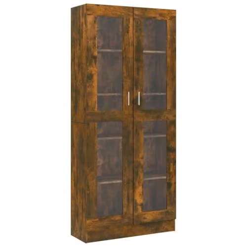vidaXL Vitrine Cabinet in Smoked Oak with Glass Doors, W/D/H: 82.5 x 30.5 x 185 cm