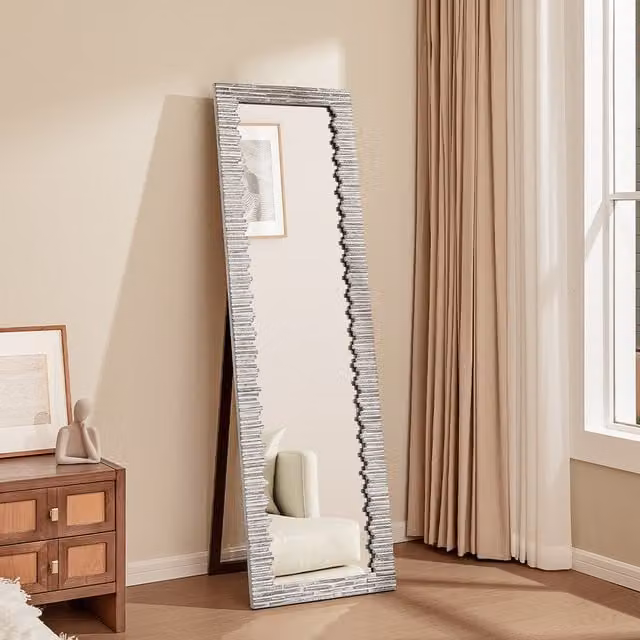 Livingandhome Modern Rectangular Freestanding Wood Floor Mirror in Black and Grey