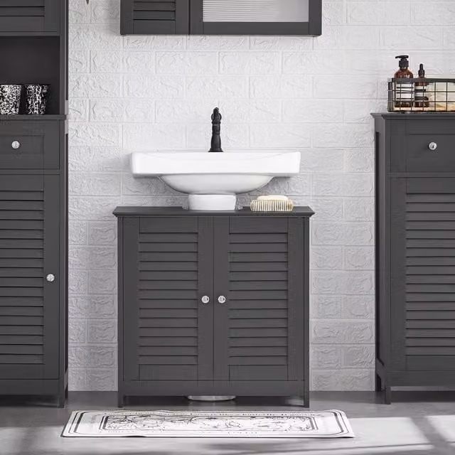 SoBuy Modern Grey Roll Shutter Under Sink Bathroom Cabinet with Internal Shelves, Width: 58 cm