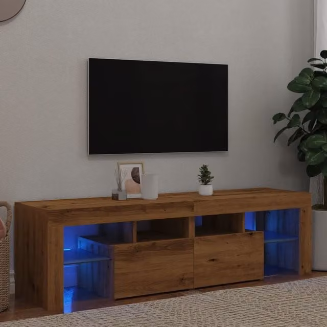 Berkfield Home Modern Artisan Oak TV Cabinet with Integrated LED Lights in Brown, W: 140 cm, D: 36.5 cm, H: 40 cm – 1