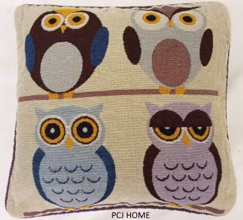 Classic Home Store Owl Tapestry Filled Cushion, Multicolour, W/D/H: 45 x 45 x 4.6 cm