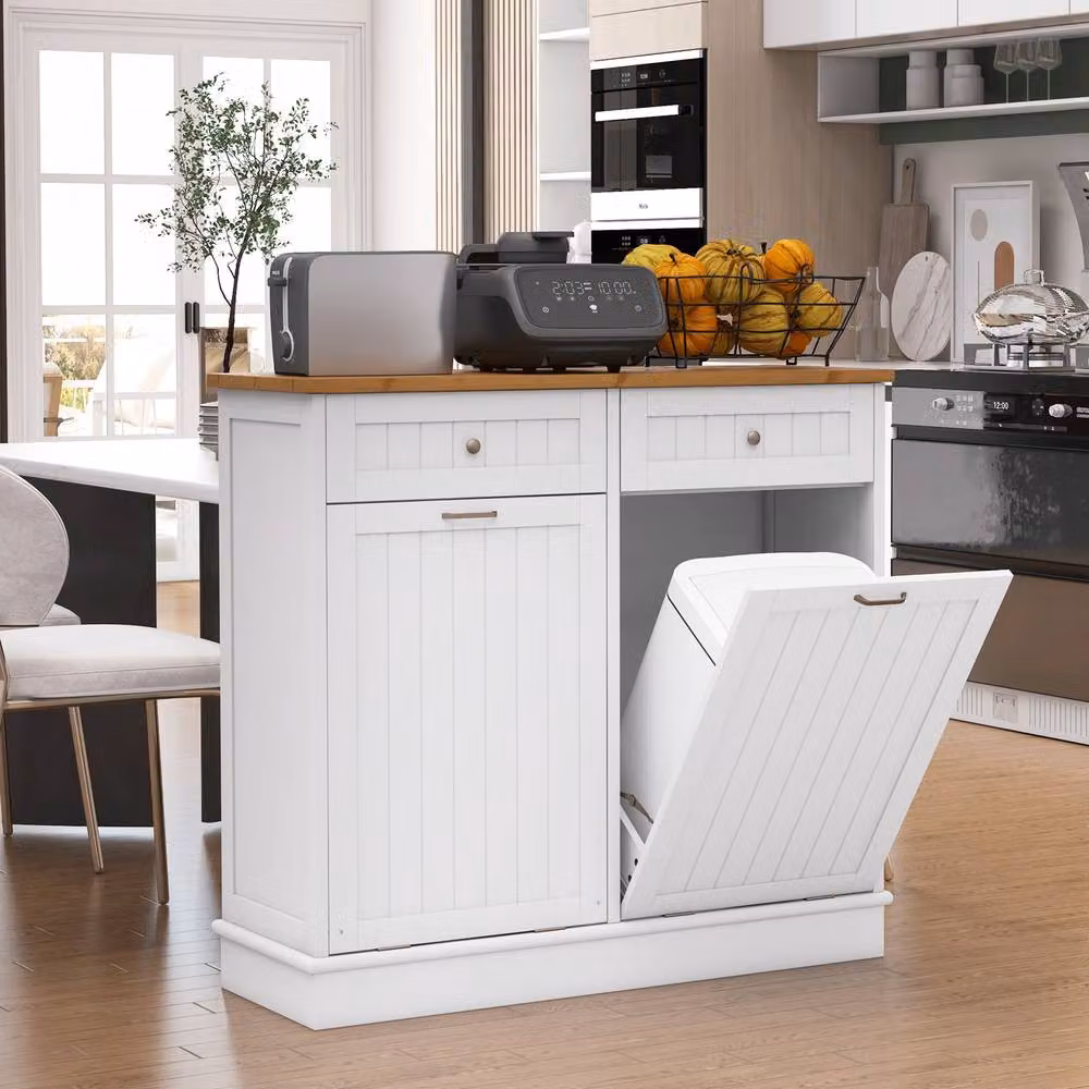 Costway White Tilt Out Kitchen Trash Can Holder and Laundry Hamper Cabinet – 2