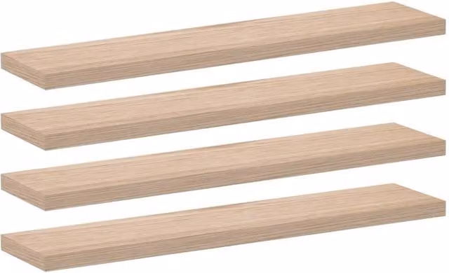 Berkfield Home Set of 4 Floating Wall Mounted Shelves in Light Oak, W: 110 cm, D: 23.5 cm, H: 4 cm – 1