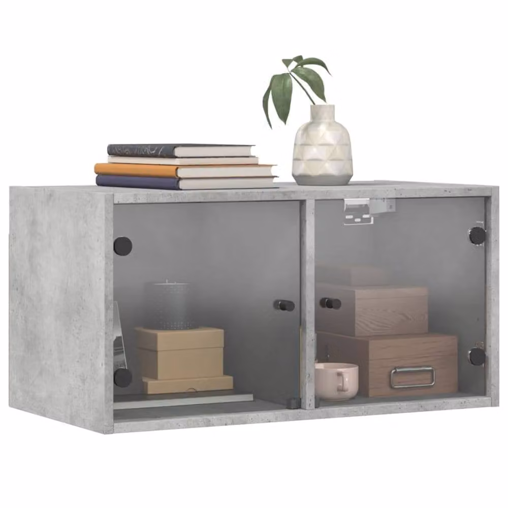 Berkfield Home Wall Mounted Glass Door Cabinets, 2 Pack, Concrete Grey, W: 68.5 cm, D: 37 cm, H: 35 cm – 3