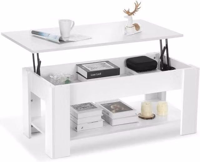 Havendro White Coffee Table with Lift Top Storage and Adjustable Height – 1