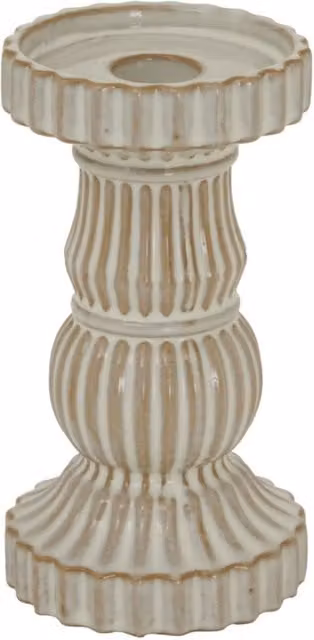 KDMK Minimalist Round Ceramic Pillar Candle Holder in White and Brown