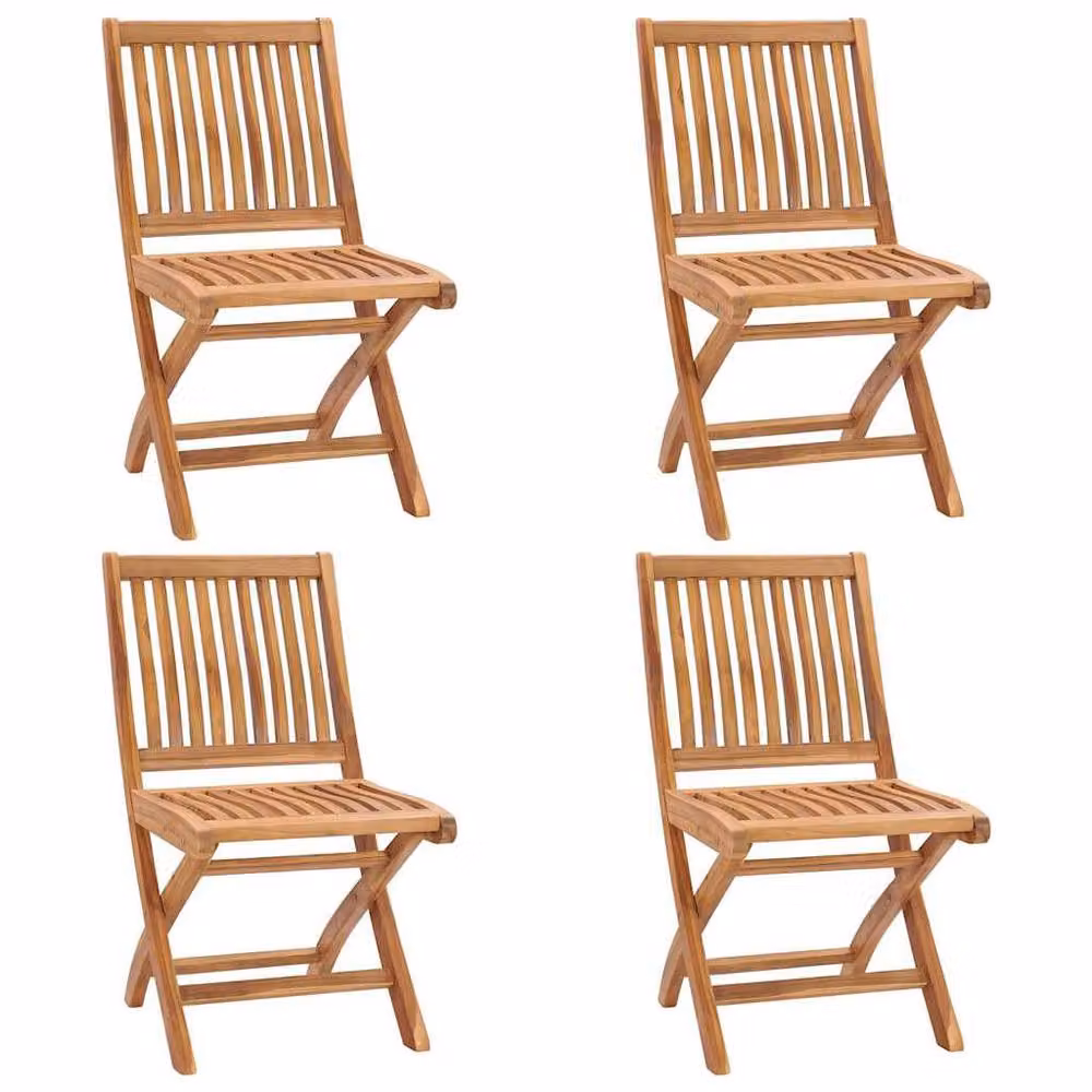 Berkfield Home Set of 4 Durable Folding Garden Chairs in Brown Solid Teak Wood – 2