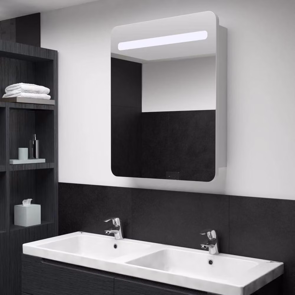 Berkfield Home LED Bathroom Mirror Cabinet in White, W/D/H: 60 x 11 x 80 cm – 2