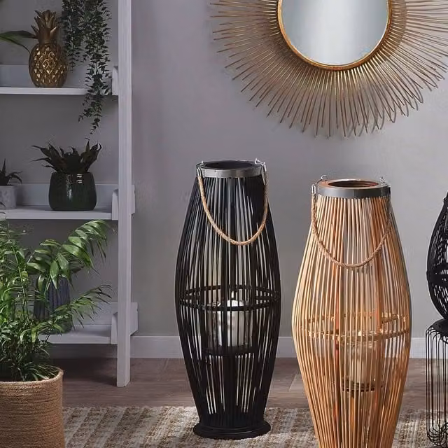 Wyld and Coco Black Bamboo Lantern, Height: 72 cm – 1