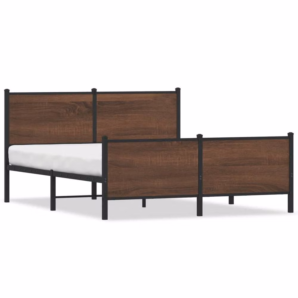 Berkfield Home Metal and Wood Bed Frame in Brown Oak, W/D/H: 140 x 200 cm – 3