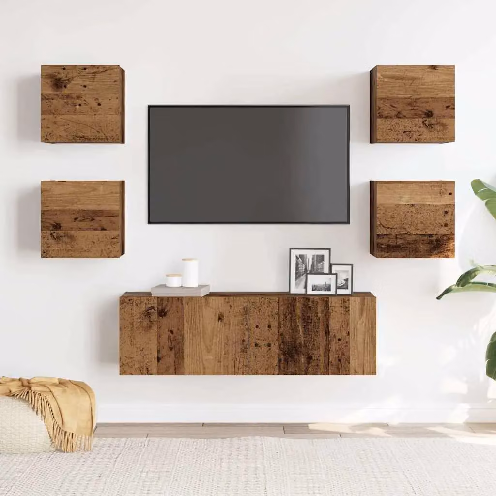 Berkfield Home 5 Piece Wall-Mounted TV Cabinet Set in Old Wood Brown and Multicolour Engineered Wood – 2