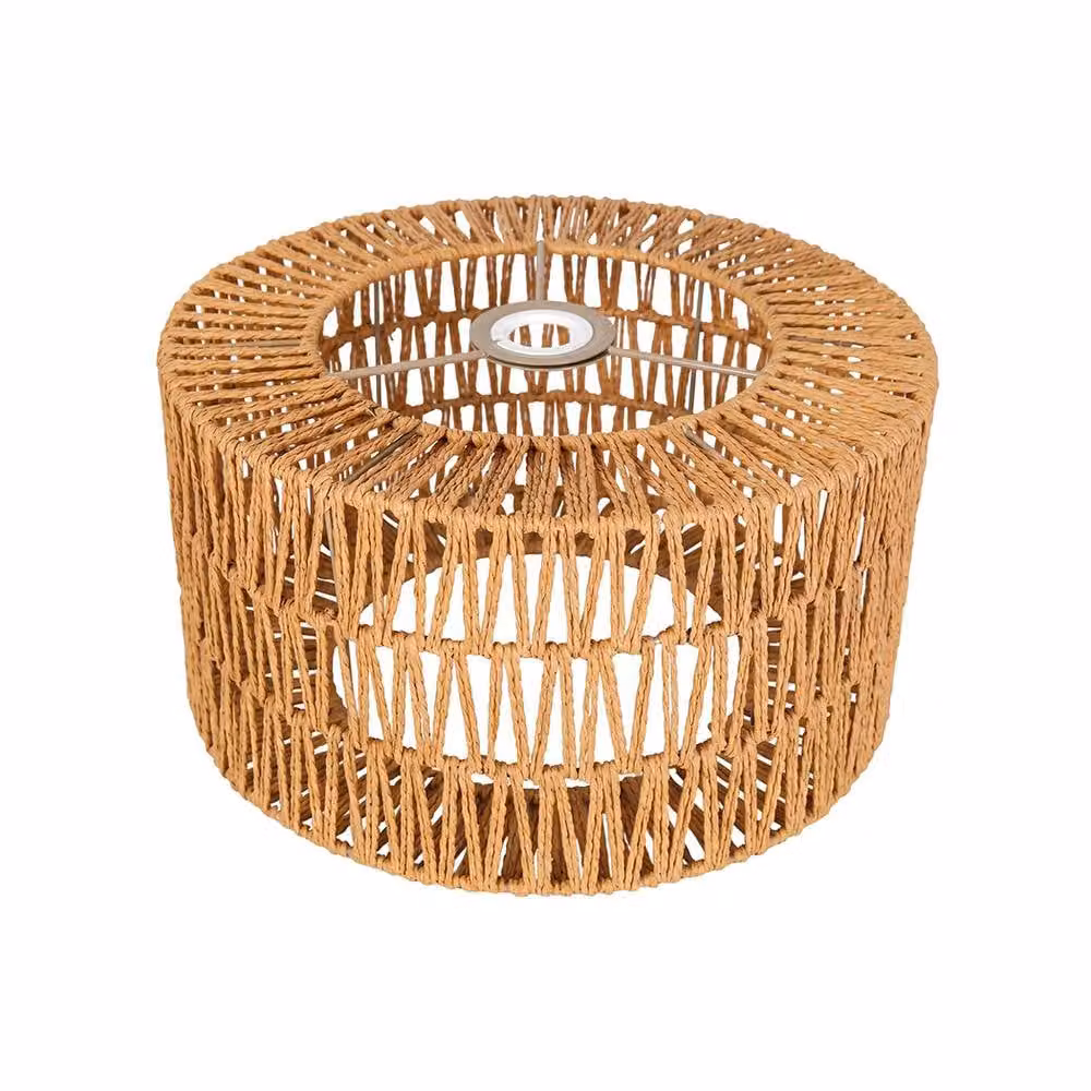 Emitto Boho Woven Cylinder Lamp Shade in Yellow with Paper Rope and Metal – 2