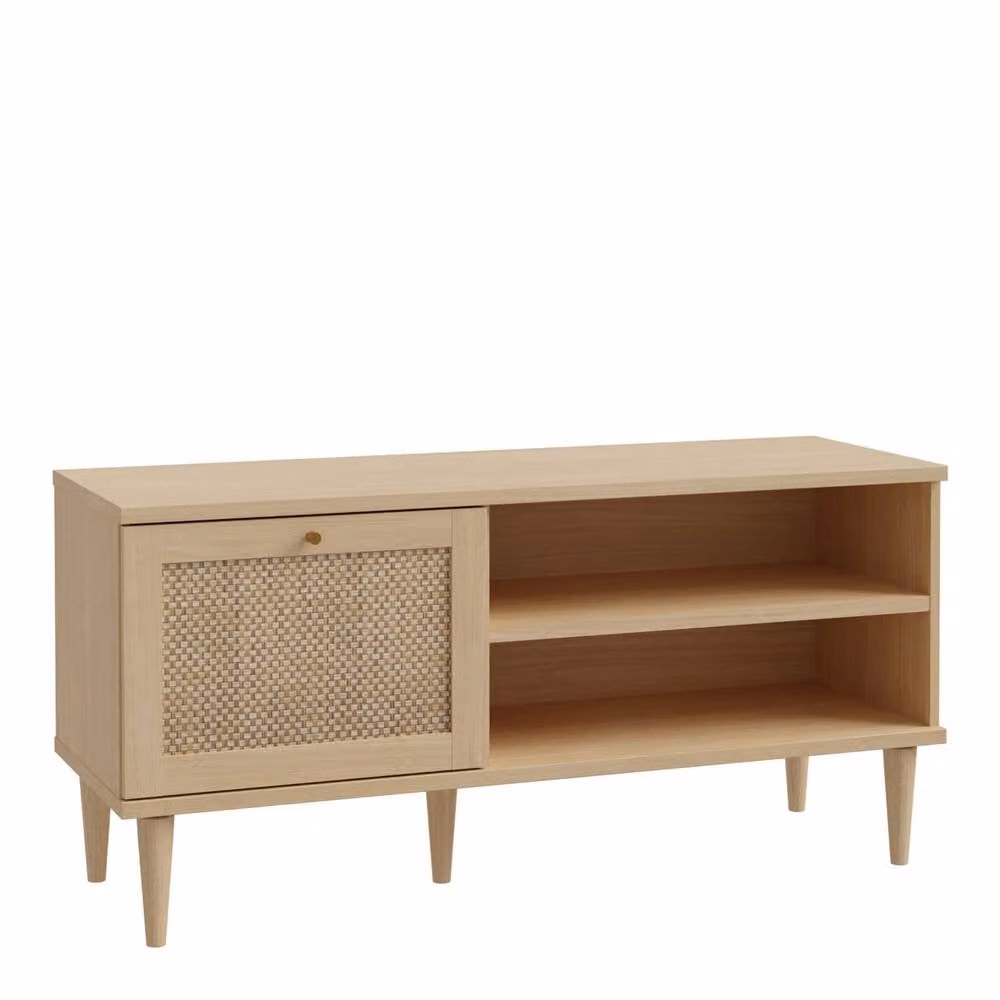Wyld Haus Bergen Scandinavian Rattan TV Unit in Beige, W: 120 cm, D: 41.4 cm, H: 57.8 cm – 2