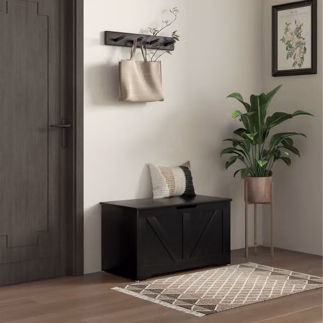 HOMCOM 100L Black Wooden Storage Chest with Safety Hinges