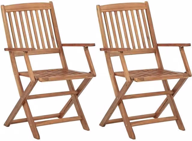 Berkfield Home Set of 2 Folding Outdoor Chairs in Brown Oiled Acacia Wood – 1
