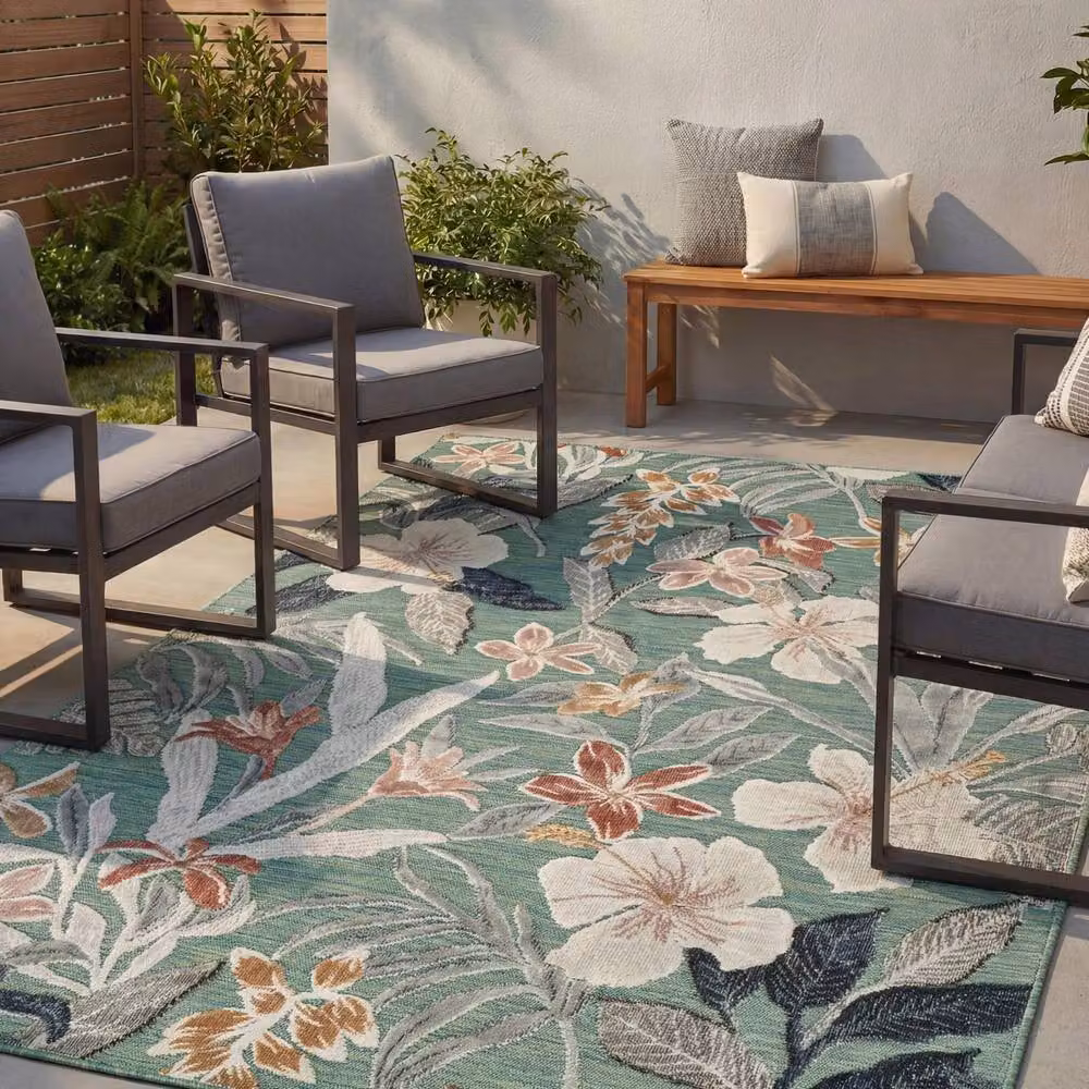 Desire Rugs Gardenia Floral Indoor Outdoor Area Rug, Green, W: 80 cm, D: 50 cm – 2