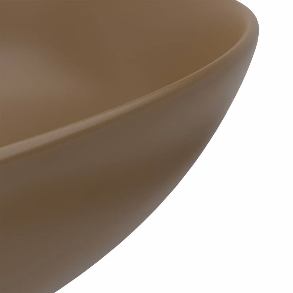 Berkfield Home Round Ceramic Countertop Bathroom Sink in Tan – 4