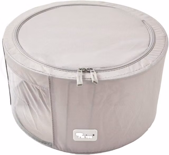 Periea Abby Folding Round Storage Box with Lid and Steel Frame, Grey, 21l