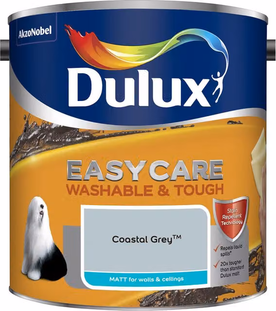 Dulux Easycare Washable and Tough Matt Emulsion Paint, Coastal Grey, 2.5L – 4