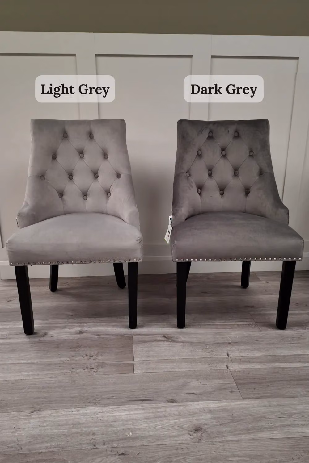 Life Interiors Windsor Set of 2 Velvet Dining Chairs with Solid Wood Legs in Light Grey – 3