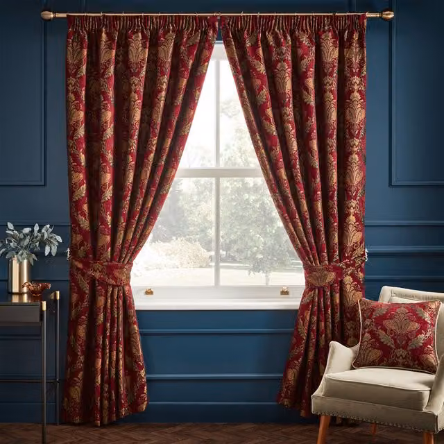 Make it a Home Shiraz Damask Pencil Pleat Curtains in Burgundy, Width: 183 cm, Height: 168 cm