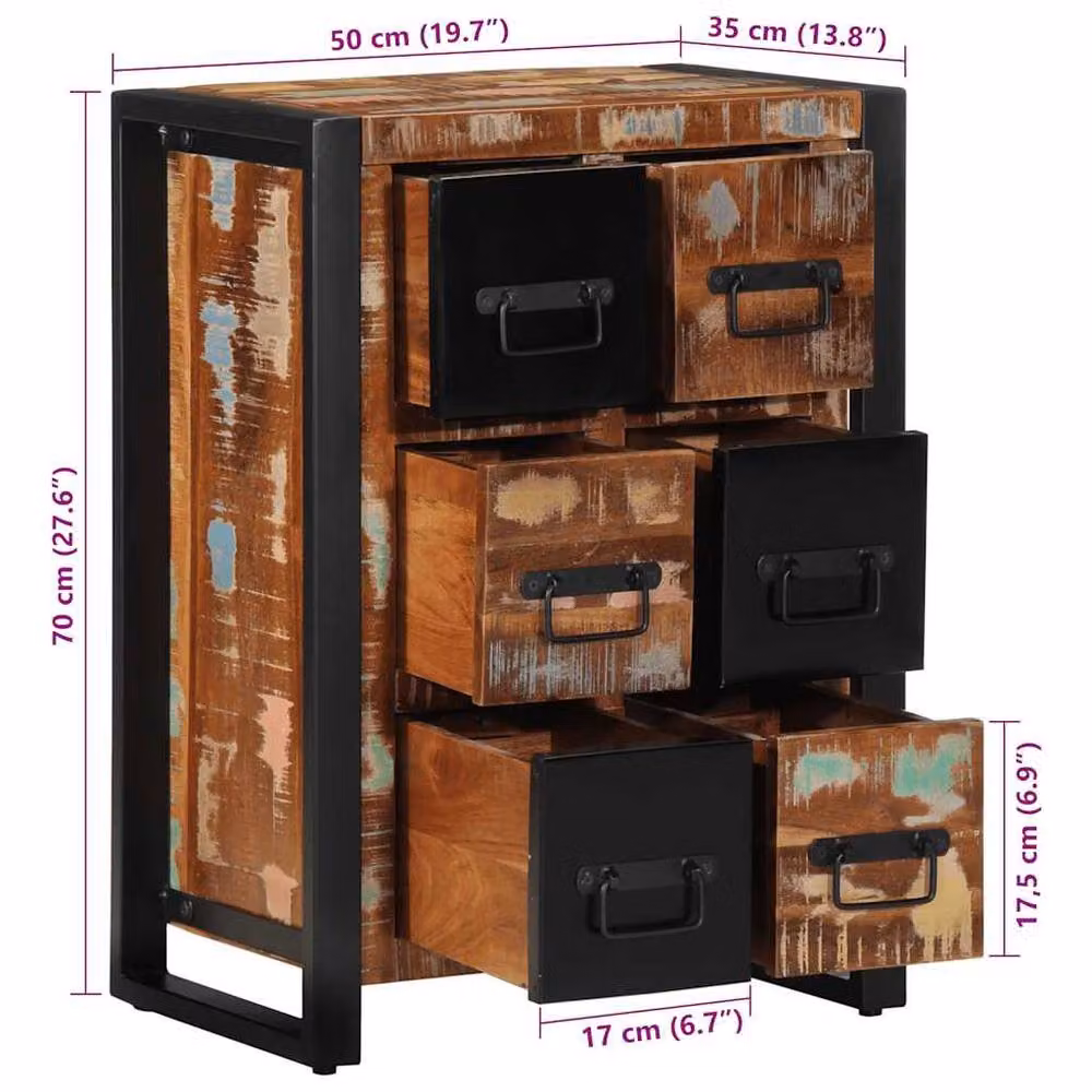 Berkfield Home Industrial Sideboard in Brown and Black, Solid Wood and Metal, W/D/H: 50 x 35 x 70 cm – 7