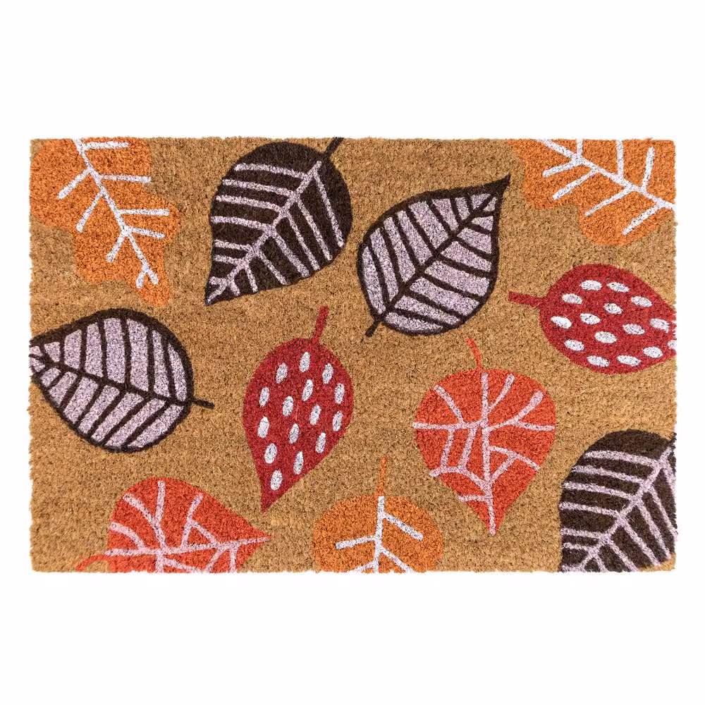 JVL Coir Doormat with PVC Backing, Scattered Autumn Leaves Design, Multicolour, W: 40 cm, D: 60 cm – 2