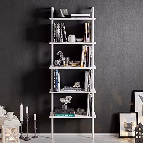 DECOROTIKA Paulina Industrial 5-Tier Bookshelf in White – 1