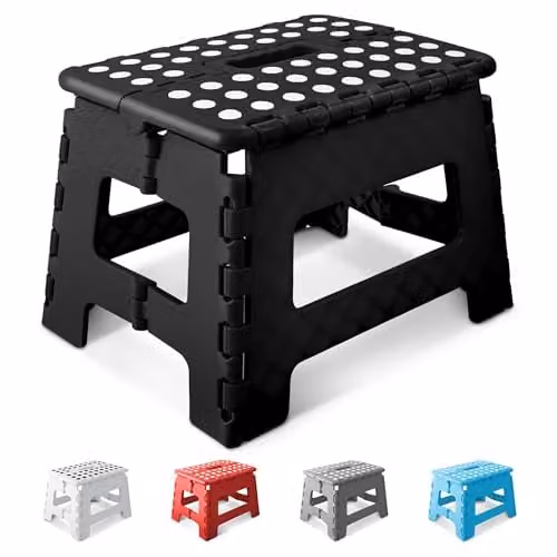 Keplin Heavy Duty Folding Step Stool, Non-Slip Portable Plastic Footstool in Black – 8