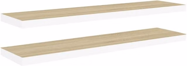 Berkfield Home Floating Wall Shelves, 2 Piece Set in Oak and White MDF, W: 120 cm, D: 23.5 cm, H: 3.8 cm – 1