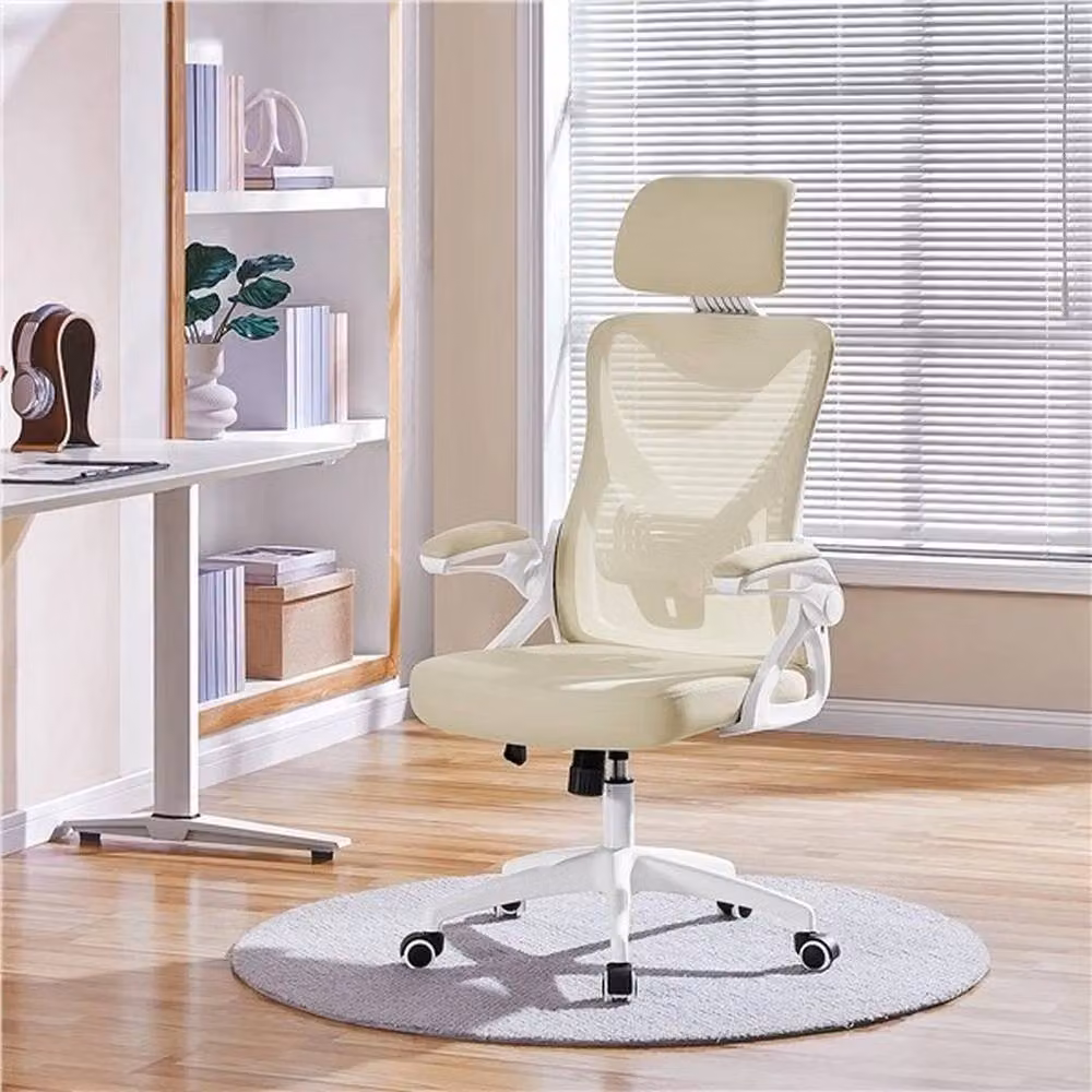 KORVIXA Beige Fabric Mesh Task Chair with Headrest and 360 Degree Swivel for Home Office – 2