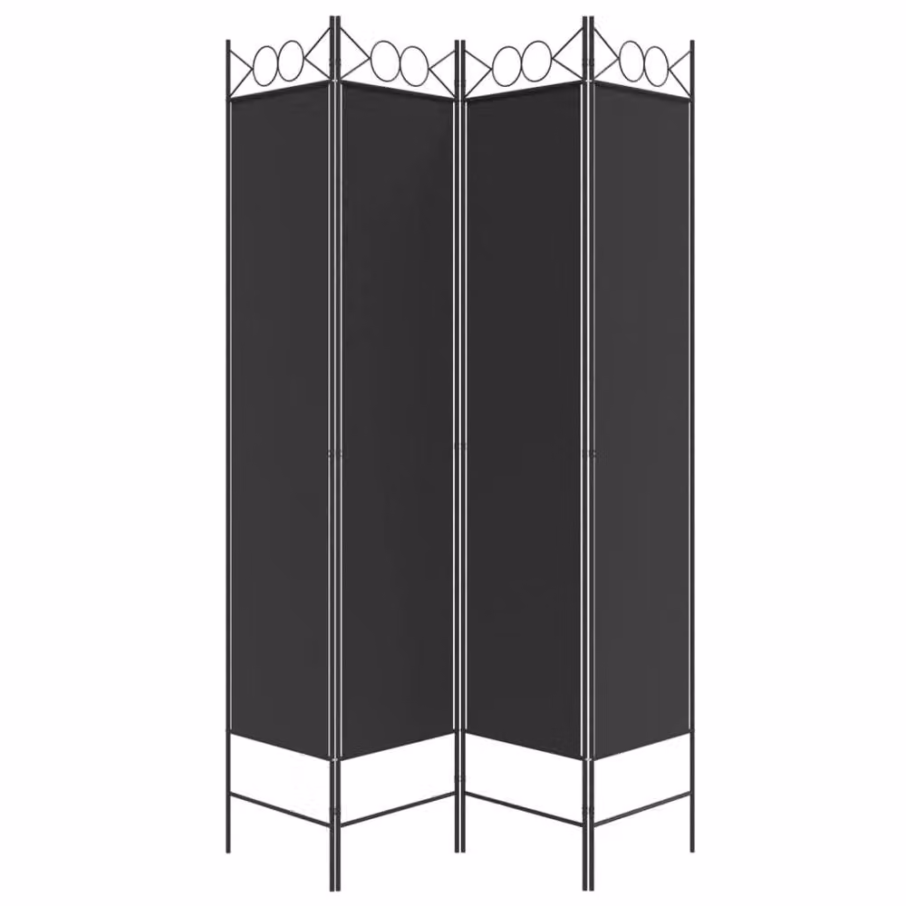 Berkfield Home 4-Panel Fabric Room Divider in Black, W/H: 200 x 160 cm – 4