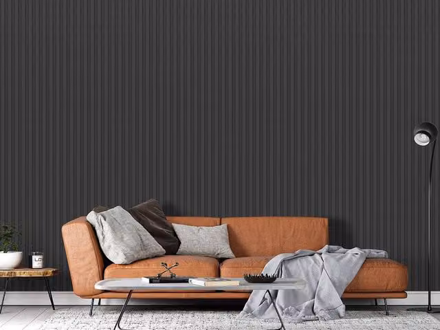 Vente-unique Black Wood Effect 3D Polystyrene Wall Panels, Set of 8 Pieces (2.83 m²)