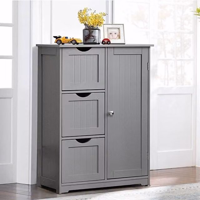 EONLION Grey Modern Freestanding Bathroom Floor Cabinet with Internal Drawers and Shelves – 1