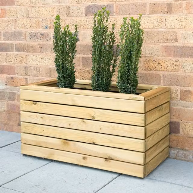 Linear Double Planter Forest Brown Wood W/D/H: 80 x 40 cm