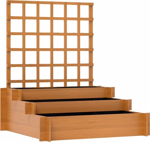 Outsunny 3 Tier Wooden Garden Planters with Trellis for Vine Climbing, Brown, W/D/H: 95 x 95 x 110 cm – 1