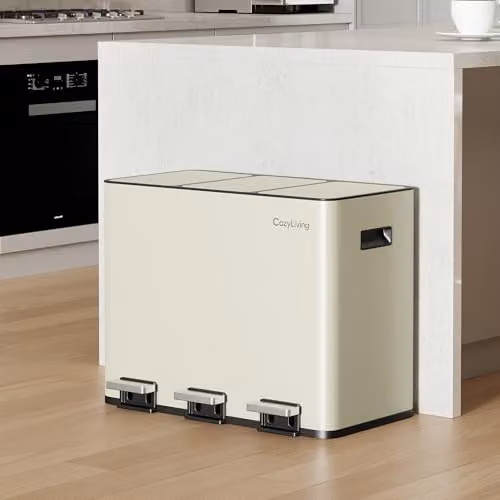 MCC Direct 45L Stainless Steel Kitchen Recycling Pedal Bin with Soft-Close Lids and Removable Inner Buckets, Beige – 3