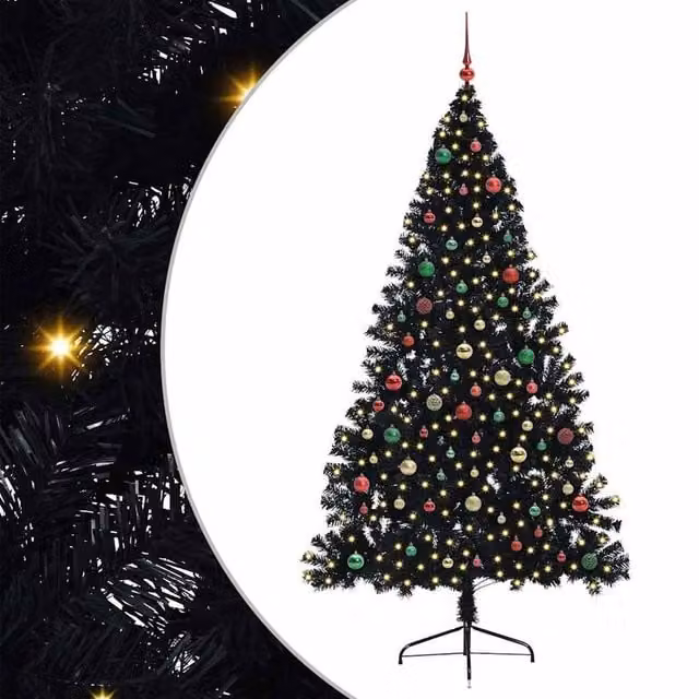 Berkfield Home Artificial Pre-lit Christmas Tree, Black, Height: 210 cm