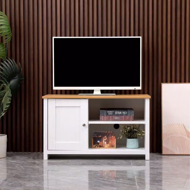 HMD Scandinavian White and Oak Wood TV Stand Unit