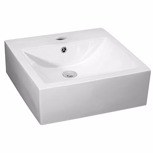 Nuie NBV102 Modern Rectangular Ceramic Countertop Bathroom Sink Basin, White, W: 47 cm, D: 47 cm, H: 16 cm