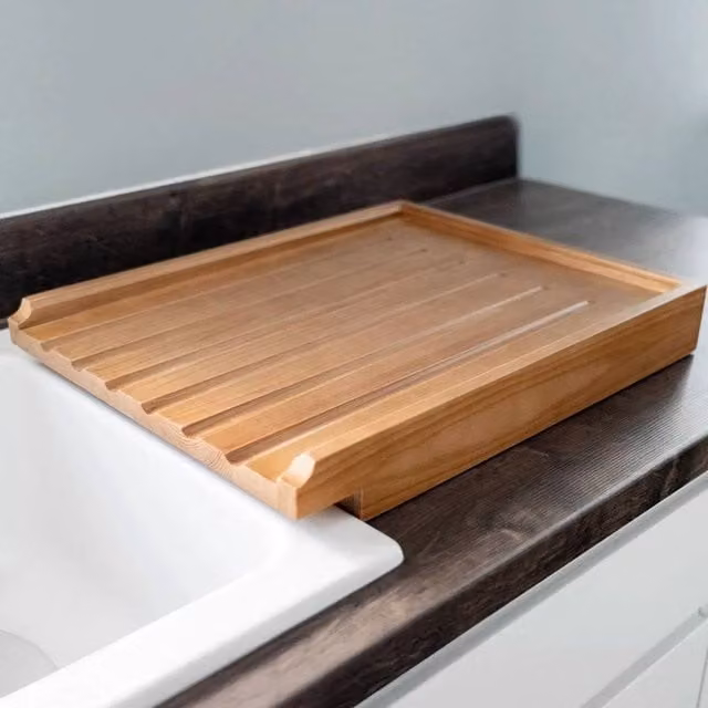 PAWNORA Wooden Kitchen Sink Drainer Board with Lip, Brown, W: 65.0 cm, D: 38.0 cm, H: 380.0 cm – 1