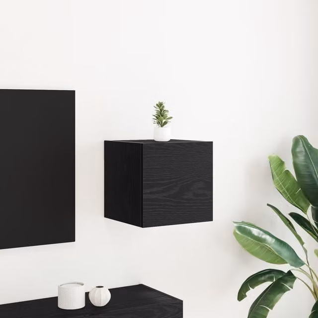 Berkfield Home Wall Mounted TV Cabinet in Black Oak, W/D/H: 30.5 x 30 x 30 cm