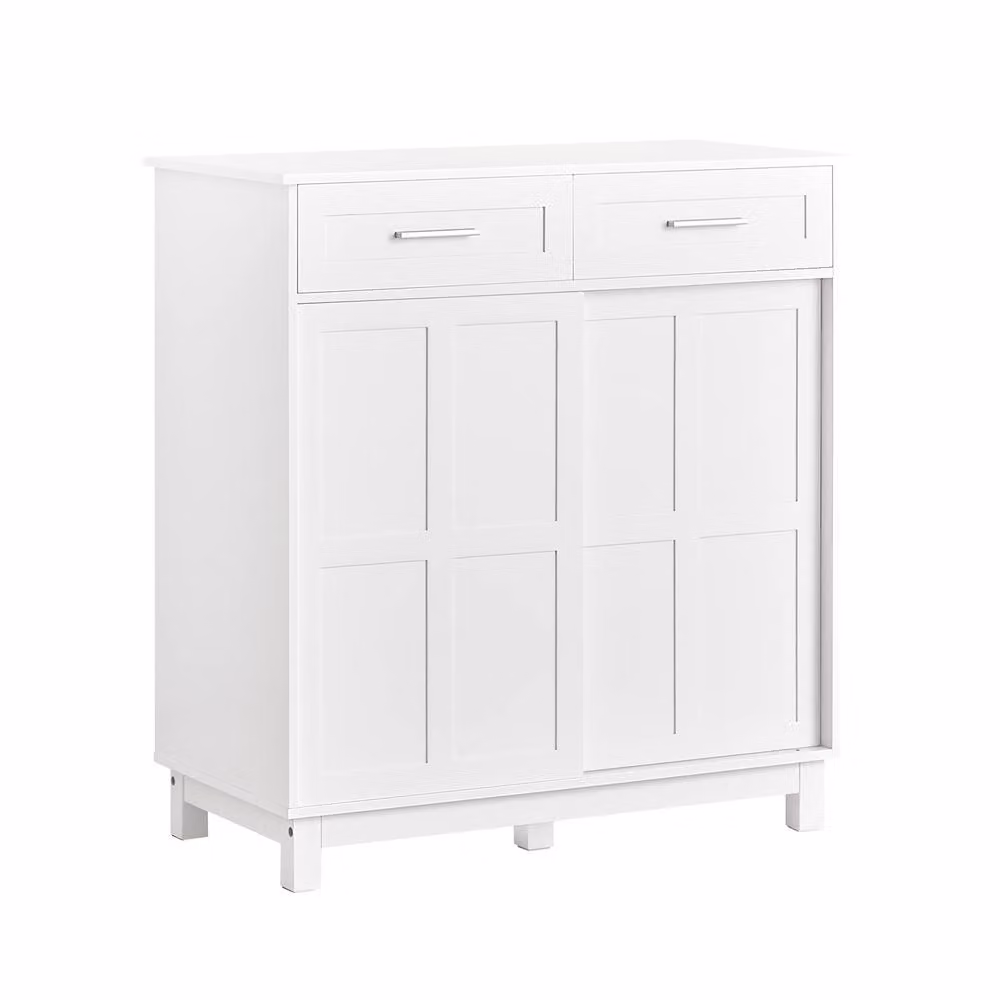 SoBuy White Farmhouse Sideboard with Sliding Doors and Silver Metal Details, Width: 80 cm – 2