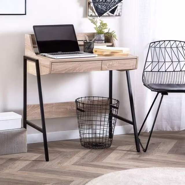 Wyld and Coco Scandinavian Writing Desk in Brown and Black, W/D/H: 89 x 76 x 46 cm