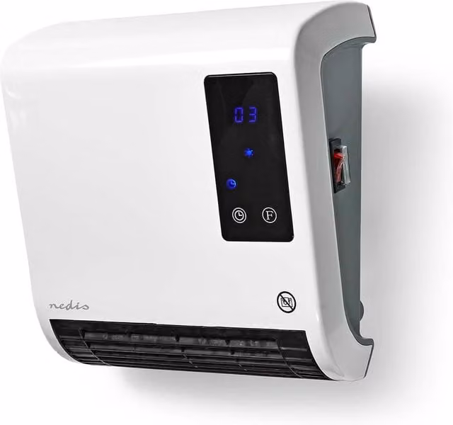 Nedis White Wall Mounted Fan Heater with Thermostat and Timer