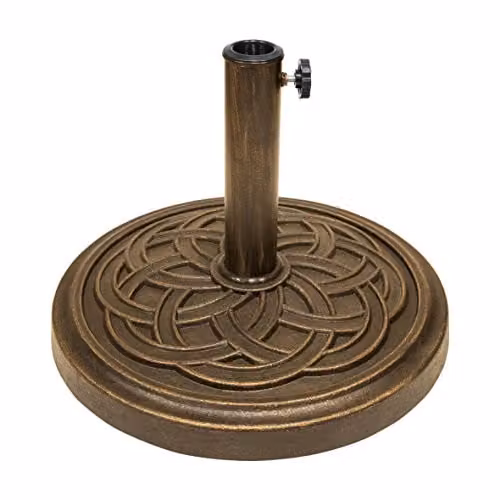 GardenKraft 16900 Heavy Duty Resin Parasol Base in Bronze with Celtic Traditional Design and 48mm Maximum Pole Diameter – 1