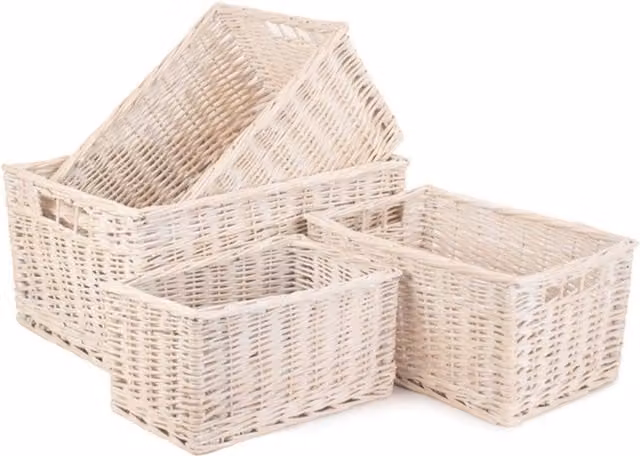 Red Hamper Wicker White Wash Storage Open Baskets Set of 4, Width: 47 cm