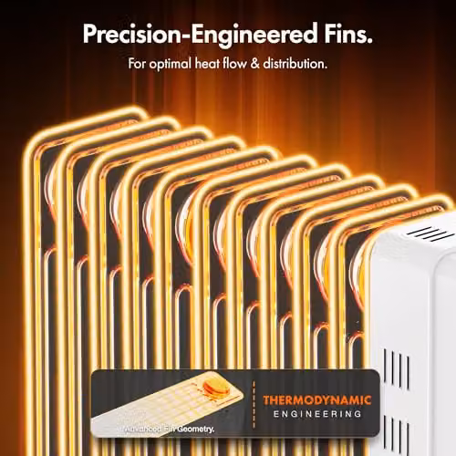 VonHaus 2500W Oil Filled Radiator, 11 Fin Portable Electric Freestanding Heater in White with 24 Hour Timer and Overheat Protection – 4